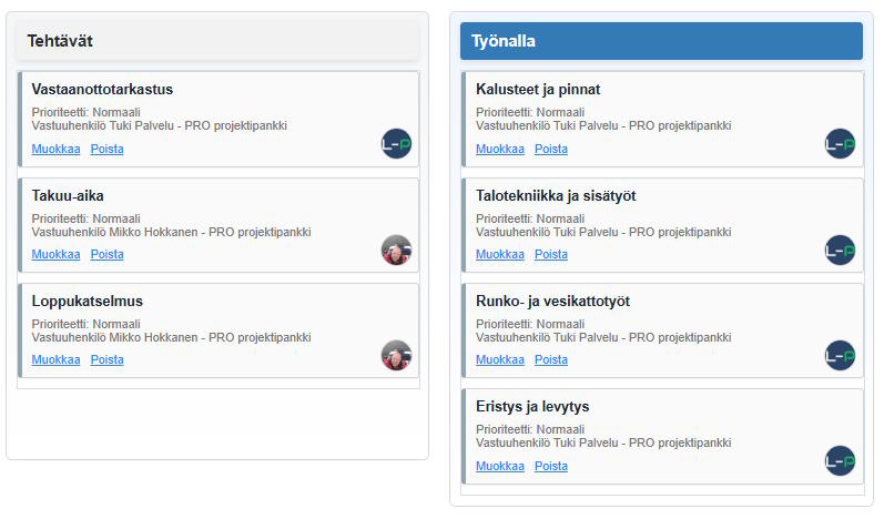 Rakennusprojektien tehtävälistat