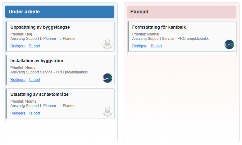 Uppgiftslistor för byggprojekt